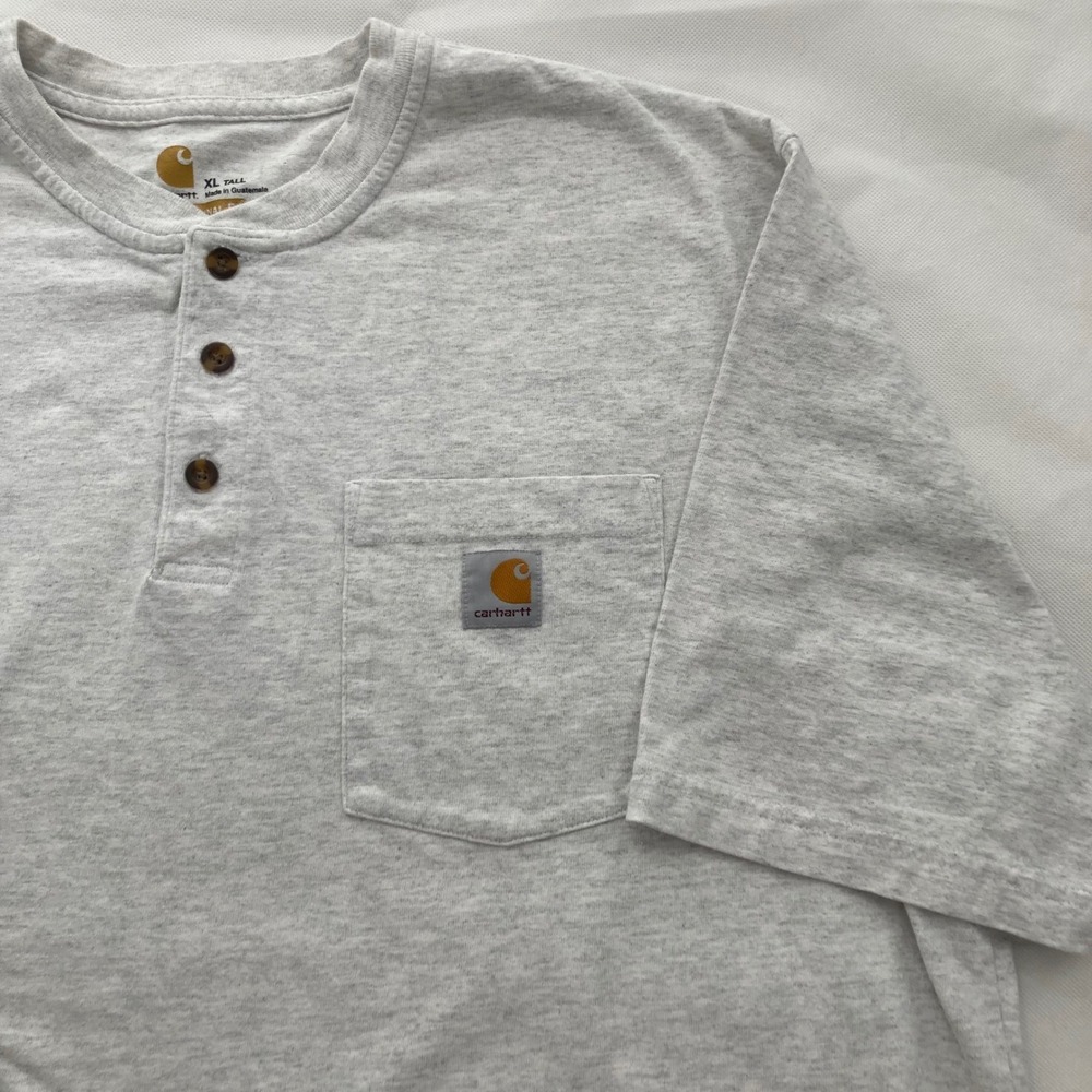 Carhartt Mens XL Tall Heather Gray Henley Short Sleeve Pocket Tee Original Fit